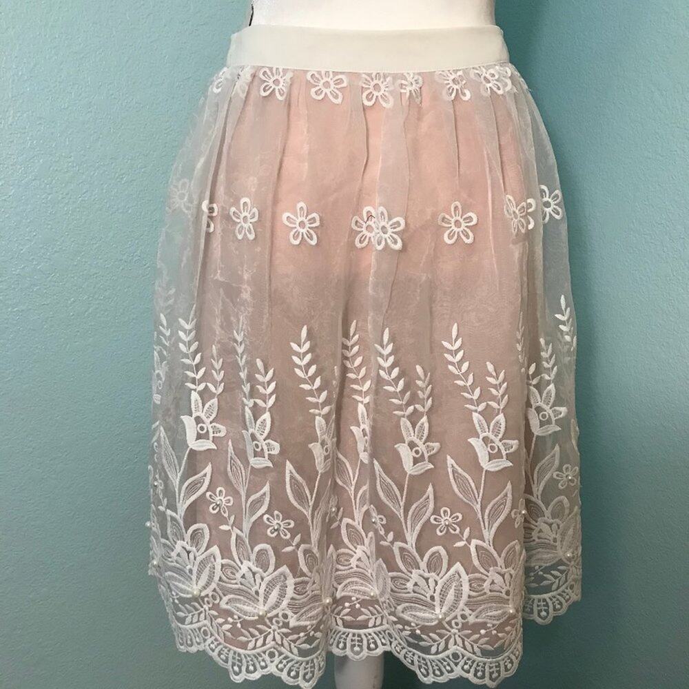 Endless Rose Pink Skirt, Sheer Floral Overlay - Picture 2 of 8